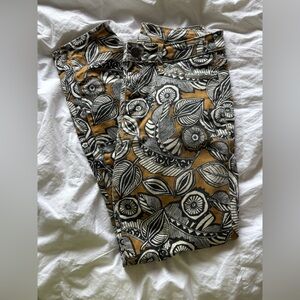 LOFT Floral Patterned Jeans - Black and Gold